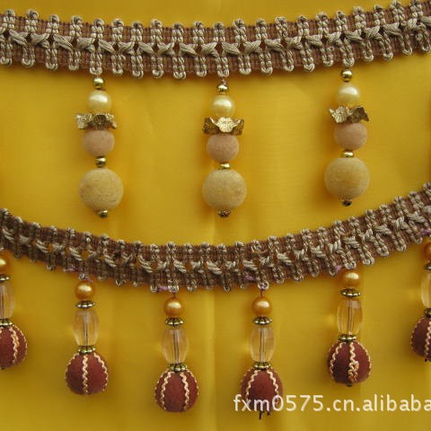 窗帘绒珠花边、窗帘挂球 手工吊珠、挂毯花边、家纺辅料