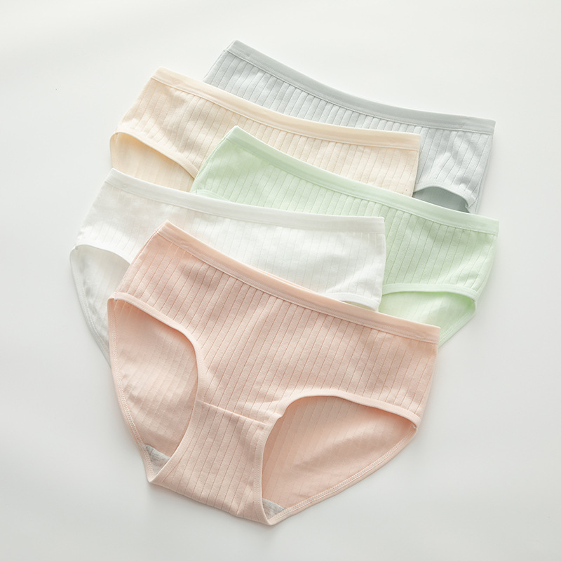Student Japanese style breathable pure cotton crotch bag hip Randy underwear women's briefs simple solid color thin section Mo mid-waist