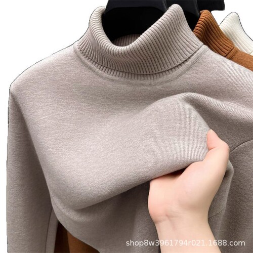 Wholesale running volume one velvet turtleneck sweater for men in autumn and winter plus velvet thick base shirt, warm sweater inside