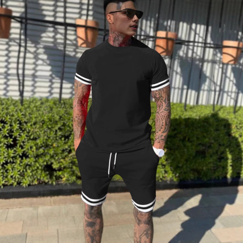 Aliexpress Cross-Border Hot-Selling Men's Suit Summer Casual Shorts Men's Sports Pants Black and White Cuffs Casual Short Sleeves Aliexpress Cross-Border Hot-Selling Men's Suit Summer Casual Shorts Men's Sports Pants Black and White Cuffs Casual Short Sleeves