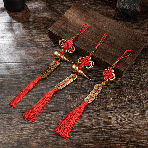7cm hollow gourd pure brass door-to-door gift pair of copper coins bedroom auspicious knot to resolve living room auspicious knot