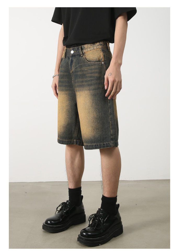 Quần short nam denim họa tiết rằn ri phong cách công sở đi biển — Màu trắng, Màu đen, Màu đất gỉ sét, Ngụy trang màu mơ chi tiết 25