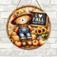 Charming Scarecrow Welcome Sign Round Wood Autumn Decorative Door Wall Porch Garden Country Farmhouse Style