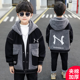 Children's velvet padded winter warm coat 2021 new winter boy lamb velvet handsome one-piece sweater