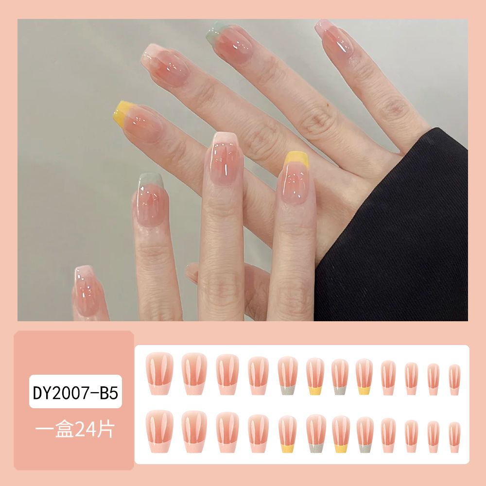Manicura francesa color macaron, estilo dulce y fresco, puntas de uñas postizas, juego de 24 pegatinas de uñas terminadas.
