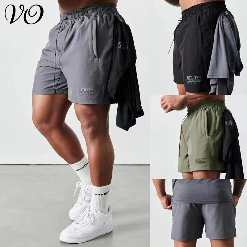 Vanquish Summer New Men's Shorts Gym Running Sports Fitness Quick-Drying Breathable Elastic Quarter Pants
