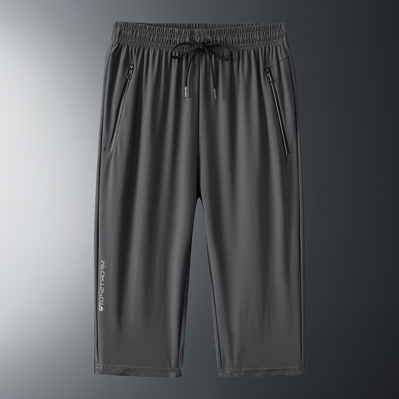Verano de los Hombres Nuevo hielo seda aire acondicionado recortado pantalones casuales más tamaño mediados cintura pantalones moda de secado rápido recortada pantalones al por mayor