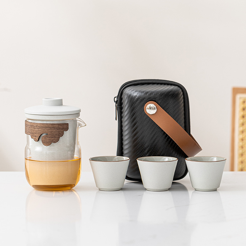 Glass travel handheld tea set for traveling