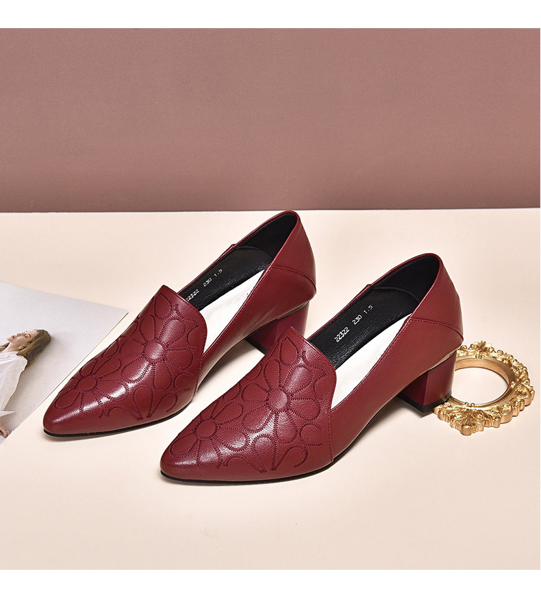 Giày nữ da bò mềm đế mềm gót vuông 5 cm phong cách retro — Gót giữa KAKI 5cm chi tiết 8