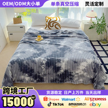 源头工厂跨境外贸亚马逊专供印花法莱绒毛毯加厚保暖披肩小毯子沙