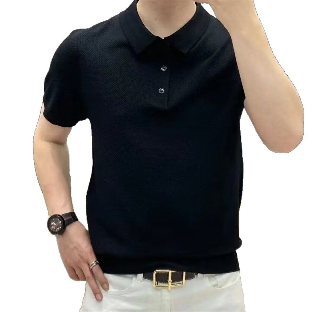 Verano retro rayas sólidas camiseta de polo casuales cuello de manga corta camiseta de punto de moda adolescente camiseta de hombre