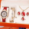 Swiss watch, set, bracelet, ruby pendant, earrings, ring with stone