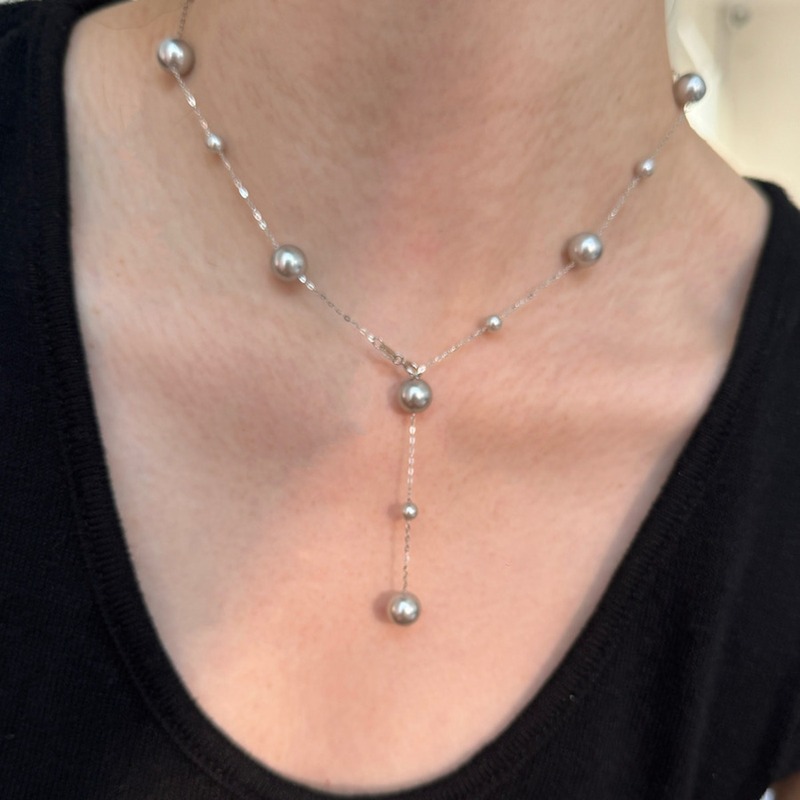Gimono gray pearl necklace S925 silver light luxury niche Y-shaped clavicle chain a multi-wear simple neck chain