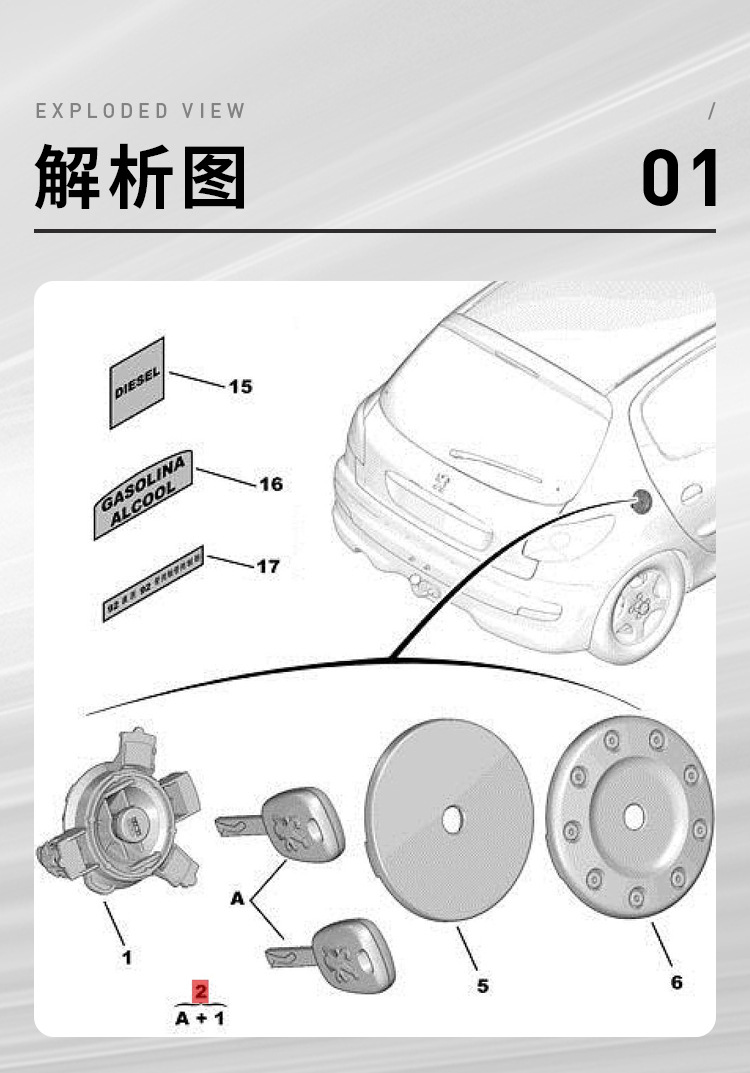 1508K2 1508H2 Is Suitable for Peugeot 206 207 206Cc Citroen C2 Fuel Tank Inner Cover with Lock