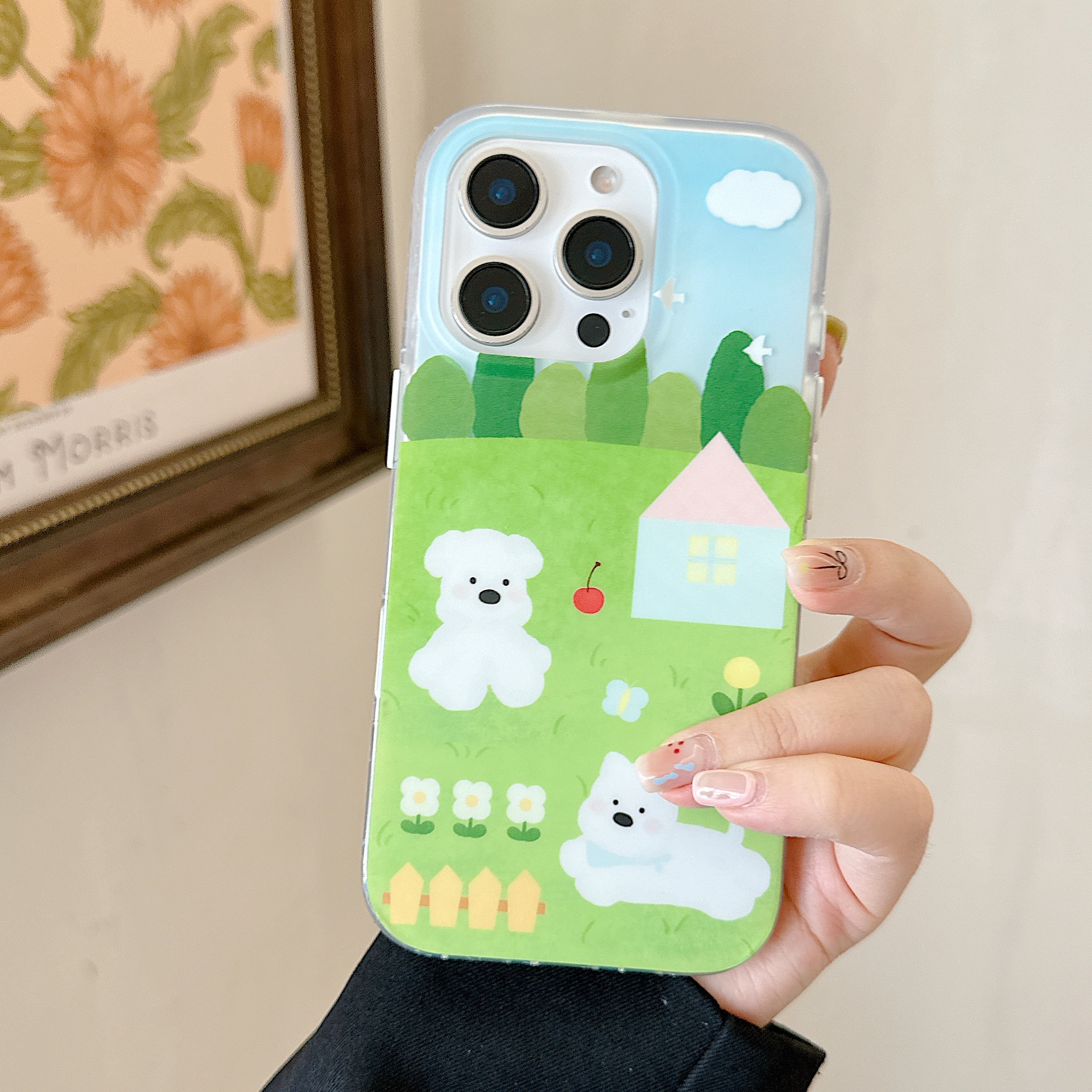 Cachorro de césped fresco de verano para Apple 16ProMax funda para teléfono móvil 15Pro/14Pro dibujos animados 13/14