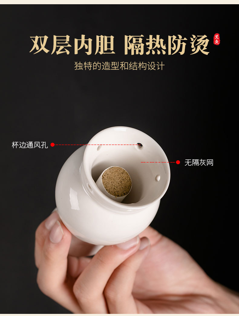 Ceramic Moxa Jar Small Neck Warming Tool with Cloth Sleeve and Ash Guard for Home Moxibustion overview