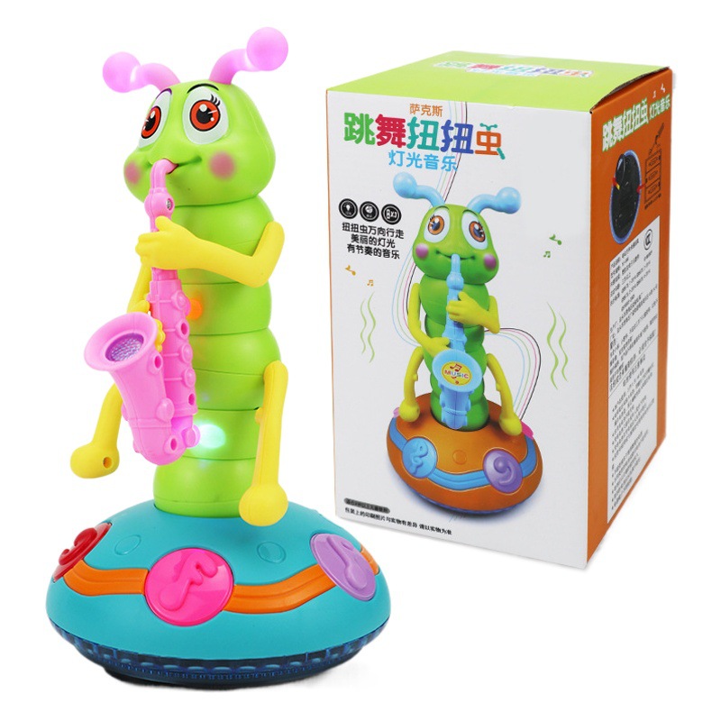 Caterpillar soplando saxofón juguete universal transfronterizo El mismo canto eléctrico de Tiktok gusano retorcido Luz de música para niños