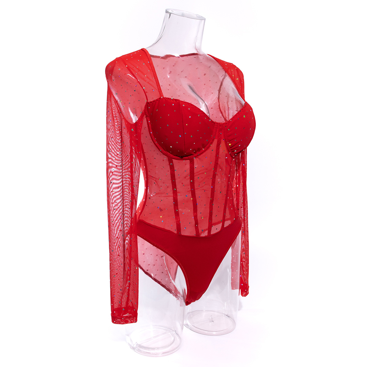 Abbigliamento da donna, paillettes da strada, sexy, trasparente, anello in acciaio, sottile, primavera e autunno, manica lunga, maglia, tuta traspirante dimagrante_voghion.com