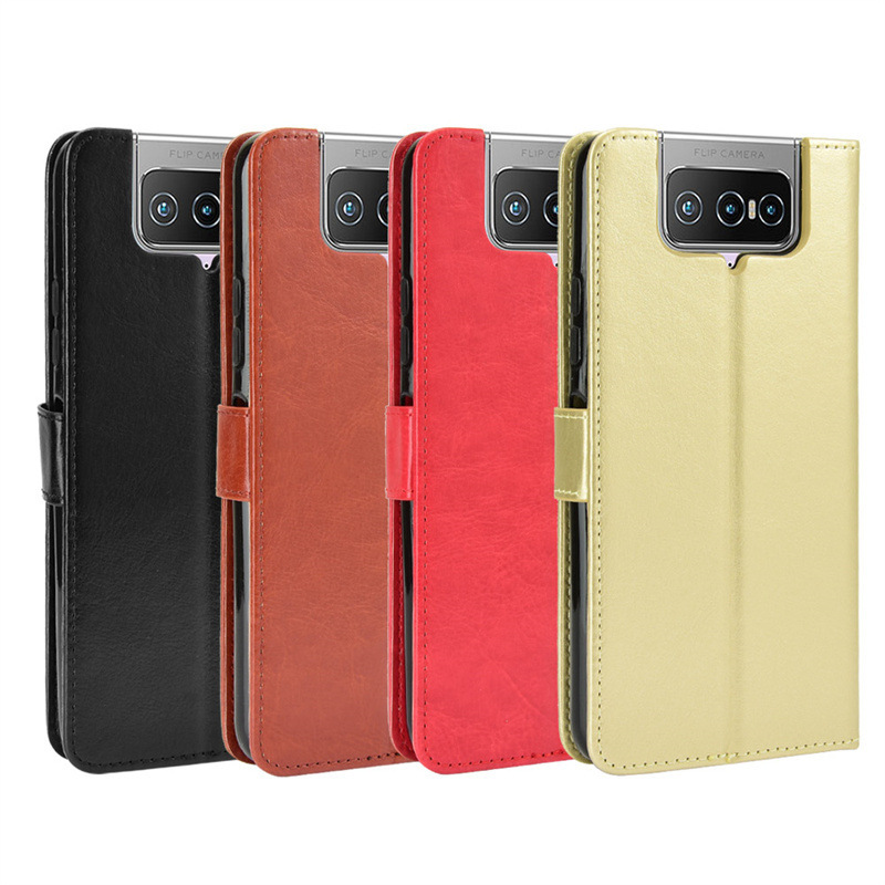 Suitable for Asus Asus Zenfone 8 Flip Mobile Phone Case Zs672Ks Leather Case Flip Cover Crazy Horse Pattern Card