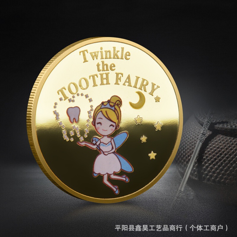 Tooth Fairy Gold Coins Colorful Tooth Replacement Commemorative Coins Children's Growth Commemorative Banknotes Reward Toys Coins Birthday Gifts