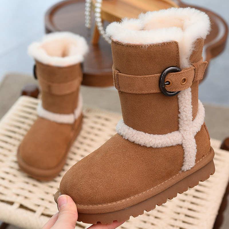 Children's Fur Integrated Fleece-Lined Warm Snow Boots Girls' Boots Boys' Boots 2025 Winter New Style