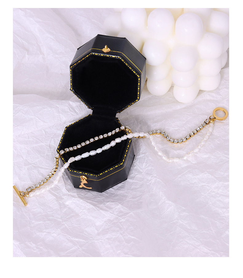 Fashion Double-layer Titanium Steel Chain Pearl Zircon Bracelet Wholesale Nihaojewelry display picture 7