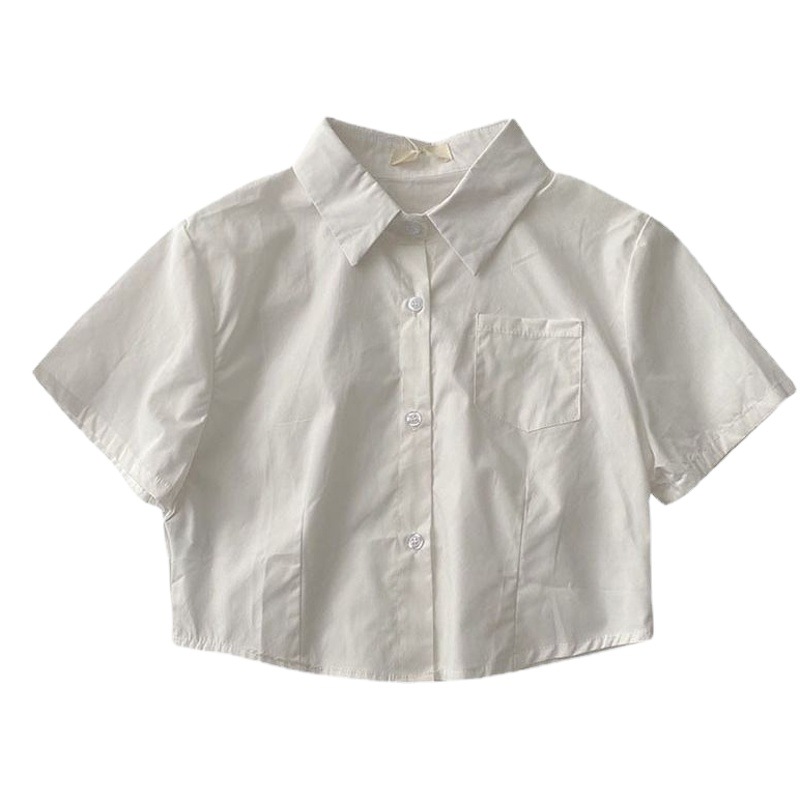 Camisa para niños verano nuevo estilo coreano color sólido estilo universitario simple color sólido todo partido medio y grande camisa de manga corta para niños moda