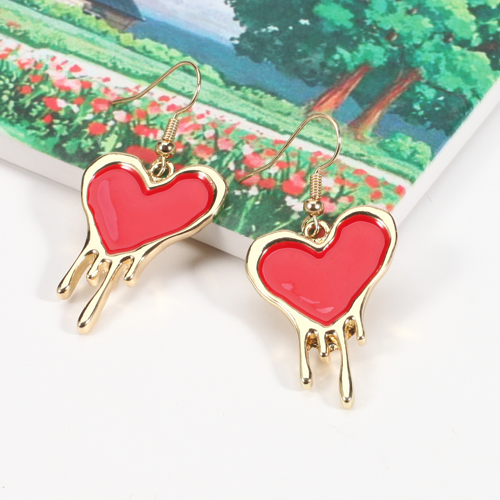 18g Weight Copper Ear Needle Material Rhinestones, Pearl Inlay Material Drop Earrings Classification 1 Pair Quantity Holiday, Daily Occasion Alloy Material Heart Shape Pattern Women's Gender Enamel, Inlay Design IG Style, Sweet Style 1 Pair IG Style Sweet Heart Shape Enamel Inlay Alloy Rhinestones Pearl Drop Earrings 3