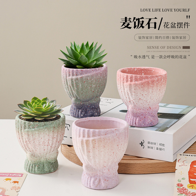 Creative Hand-Held Flower-Shaped Design, Maifan Stone Coarse Pottery Succulent Flower Pot, High Aesthetic Value, Water-Absorbent and Breathable Ceramic Flower Pot for Home Use Creative Hand-Held Flower-Shaped Design, Maifan Stone Coarse Pottery Succulent Flower Pot, High Aesthetic Value, Water-Absorbent and Breathable Ceramic Flower Pot for Home Use