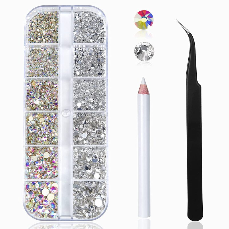Amazon Manicure Jewelry Set Ab Colorful Flats Bottom Diamond Nail Dot Diamond Crayon Nail Art Tweezers DIY Glass Diamond