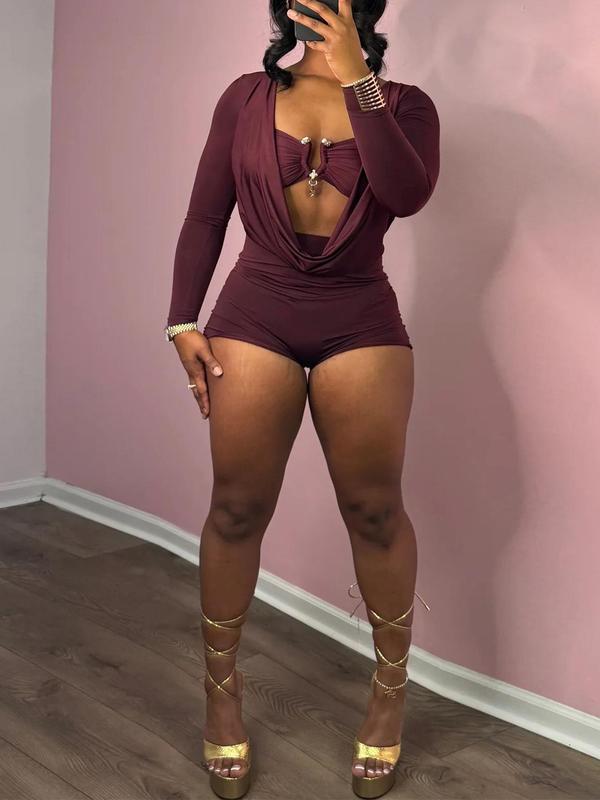 Women's Solid Color Romper Lady Fashion Casual Romper for