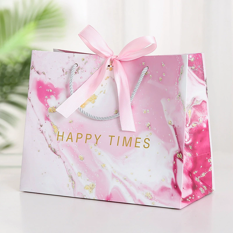 Gift bag (Brand) marble linen, ribbon & rope handles, multiple sizes for birthday gifts