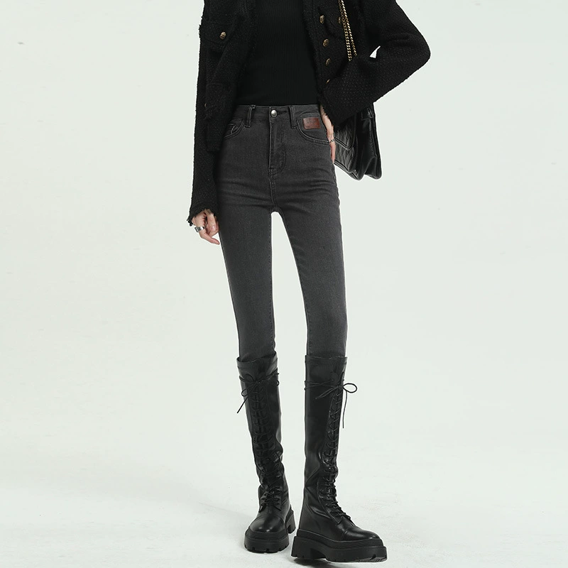 Джинсы женские тонкие ноги 2022 новая осень с высокой талией тонкая обтягивающие брюки карандаш девять минут осенние и зимние брюки