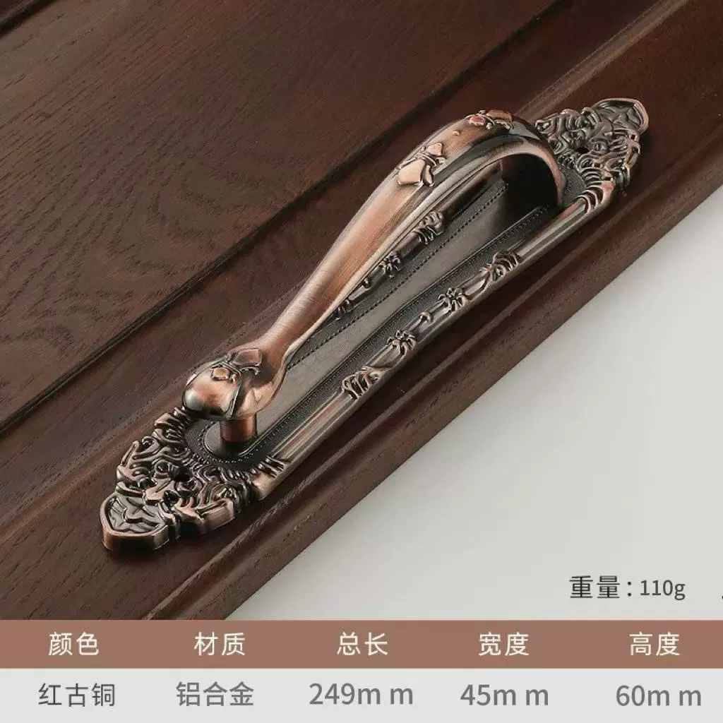 Дверная ручка в европейском стиле из antique brass, пара, скрытый монтаж, разные размеры (K390–K393)