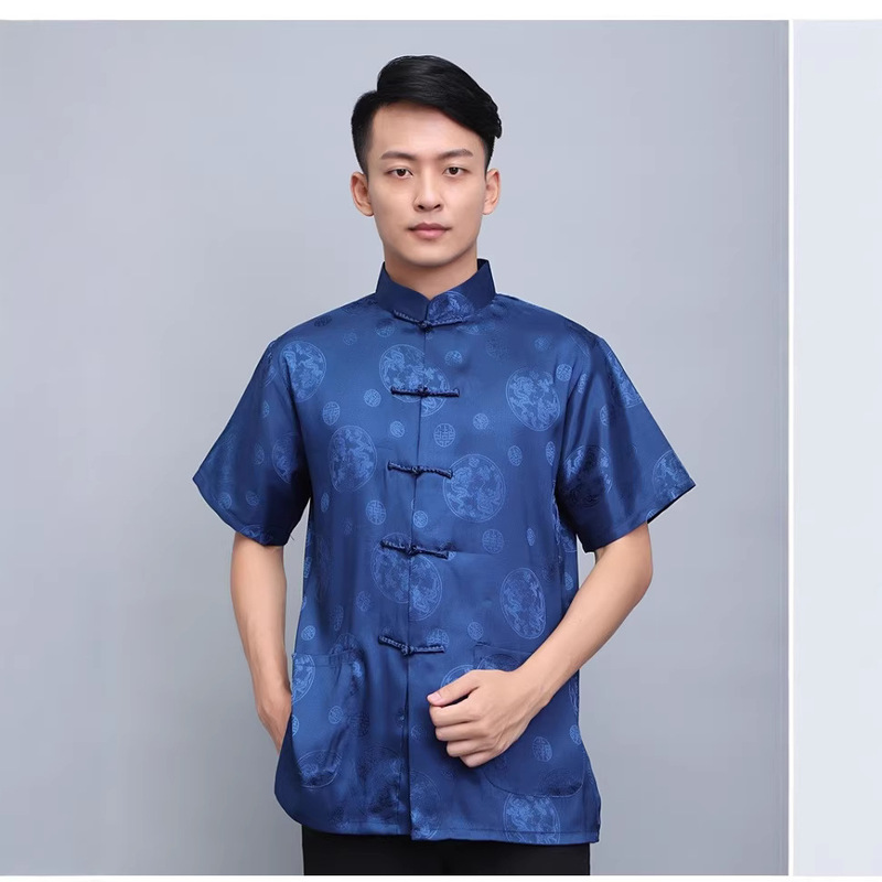Summer Men's Men's Tuanlong Business Casual Short-sleeved Tang Suit Silk Traditional Culture Clothes Tang Suit Summer Men's Men's Tuanlong Business Casual Short-sleeved Tang Suit Silk Traditional Culture Clothes Tang Suit