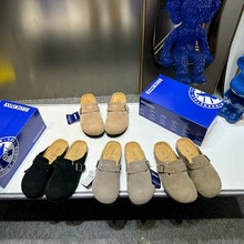 现货BK勃肯鞋真皮半拖女夏外穿厚底一脚蹬懒人软底包头情侣博肯鞋