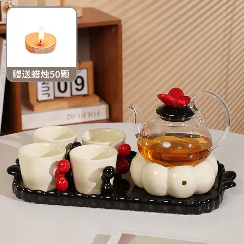 Ceramic flavored tea, teapot, tea cup, set, fruit tea, afternoon tea, candle