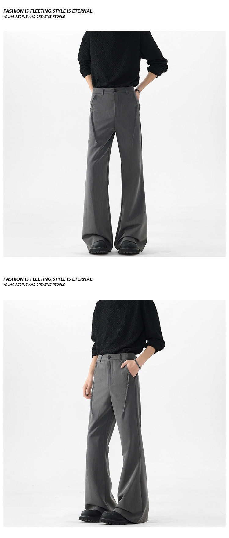 Black Micro-flared Trousers For Tall Men Casual Summer Suit Pants_voghion.com
