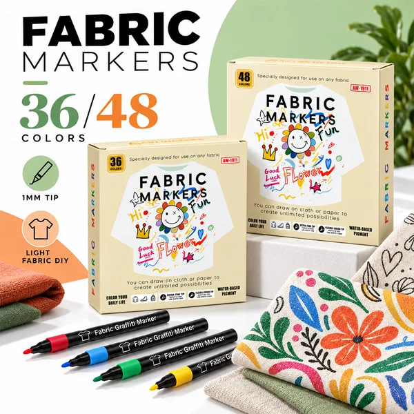 Cross-border 48-color water-based fabric marker set, for creative fabric art, quick-drying, waterproof, fine-tip paint pens