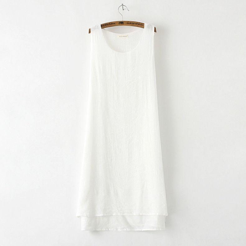 2022 Summer Artistic Cotton and Linen Sleeveless Double Layer Skirt White Long Base Dress Women's Tank Top Long Dress 2022 Summer Artistic Cotton and Linen Sleeveless Double Layer Skirt White Long Base Dress Women's Tank Top Long Dress