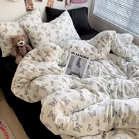 Ins style супер мягкий стираный хлопок, приятный для кожи, четырехкомпонентный комплект постельного белья, пододеяльник, студенческое общежитие, трехкомпонентный комплект постельного белья, простыни 4