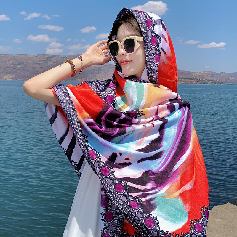2023 nuevo estilo étnico de algodón y lino sienten bufanda larga borla Toalla de playa de Las Mujeres de Viaje de protección solar desgaste exterior bufanda grande