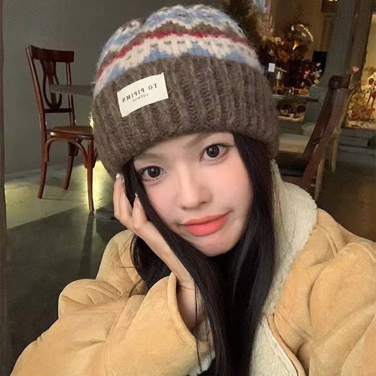 Cappello da donna in maglia di lana vintage, vestibilità ampia, circonferenza della testa ampia, caldo cappello di protezione per le orecchie, cappello che snellisce il viso_voghion.com