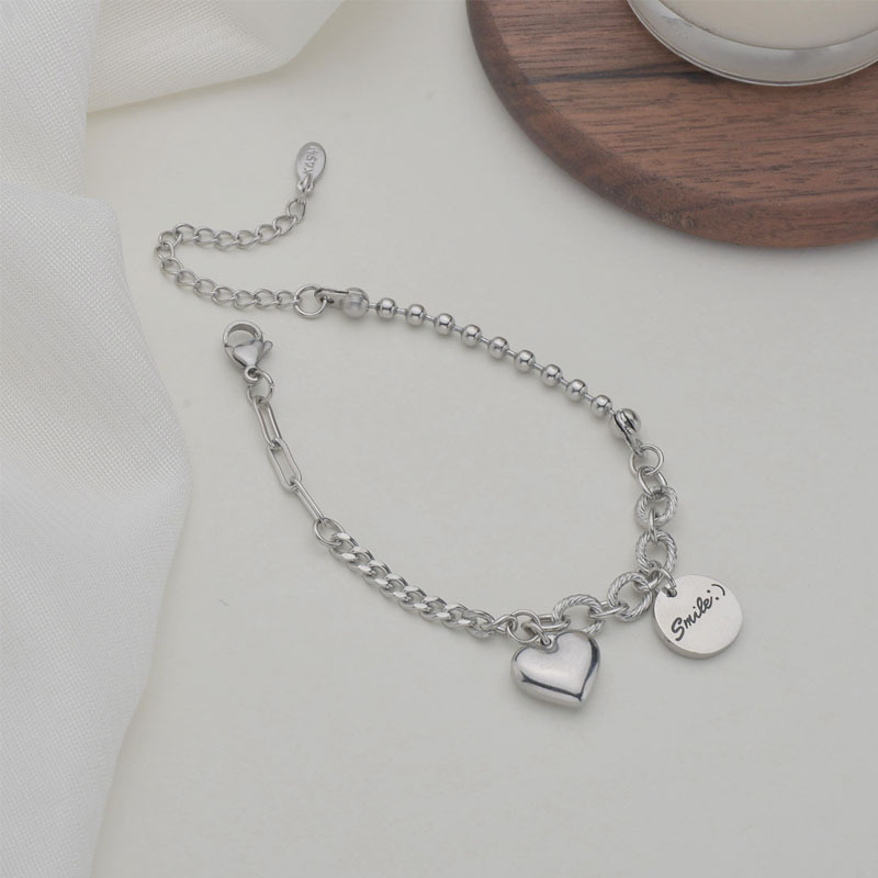 simple heart letter round card stainless steel braceletpicture4