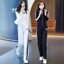 2024春秋季新款高档休闲运动套装女时尚减龄百搭气质阔腿裤两件套