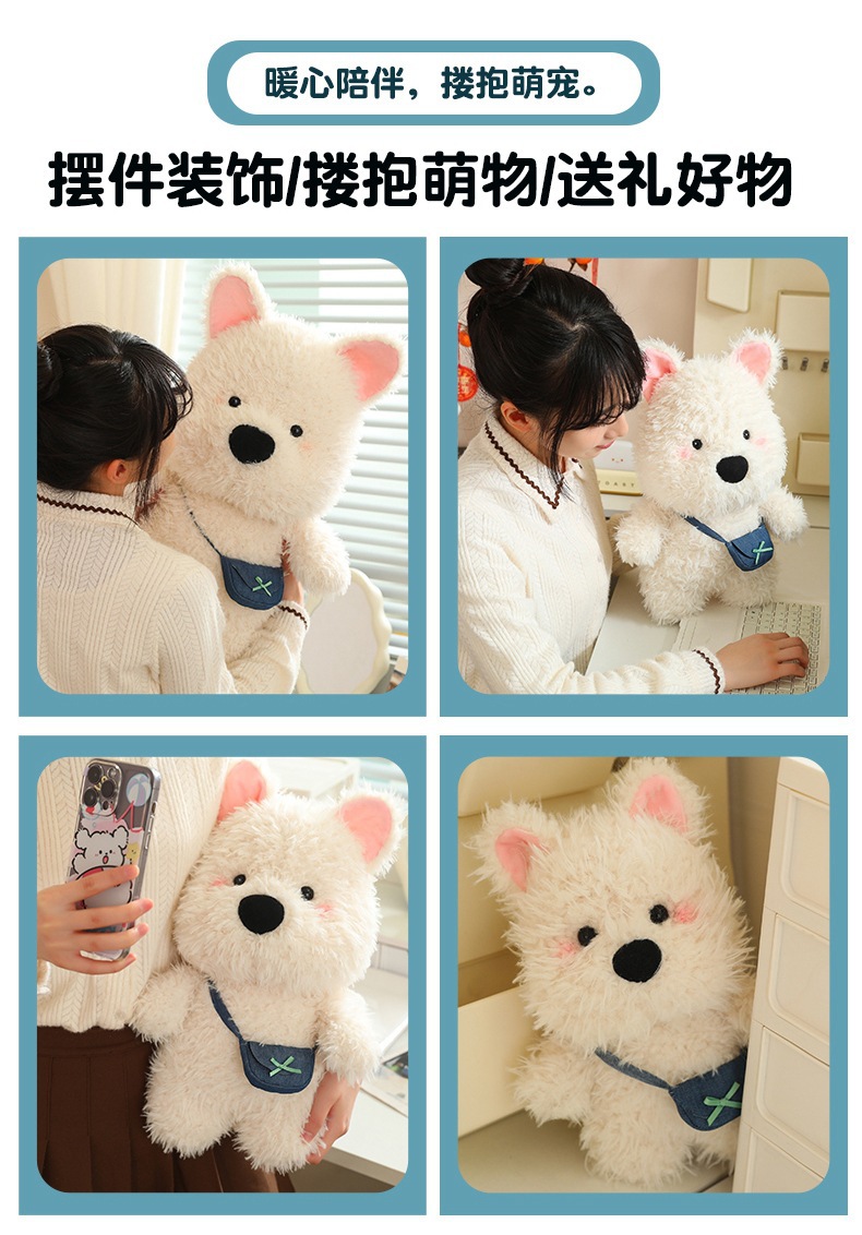 Cute Backpack West Highland Long-Haired Dog Stuffed Toy White Dog Doll Healing Dog Children's Doll Pillow