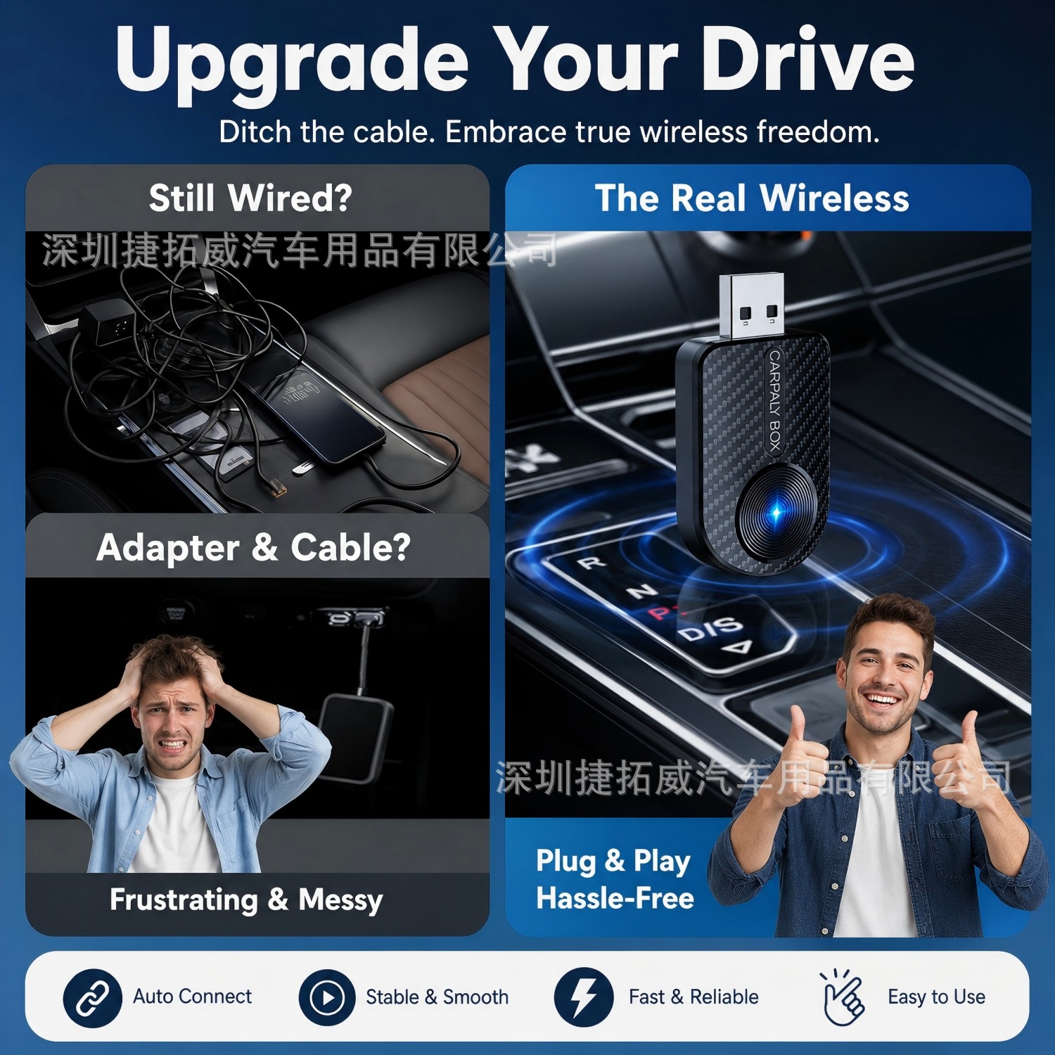 2-in-1 Wired to Wireless Carplay Box Android Autocarplay Box Car Screen Projection Converter
