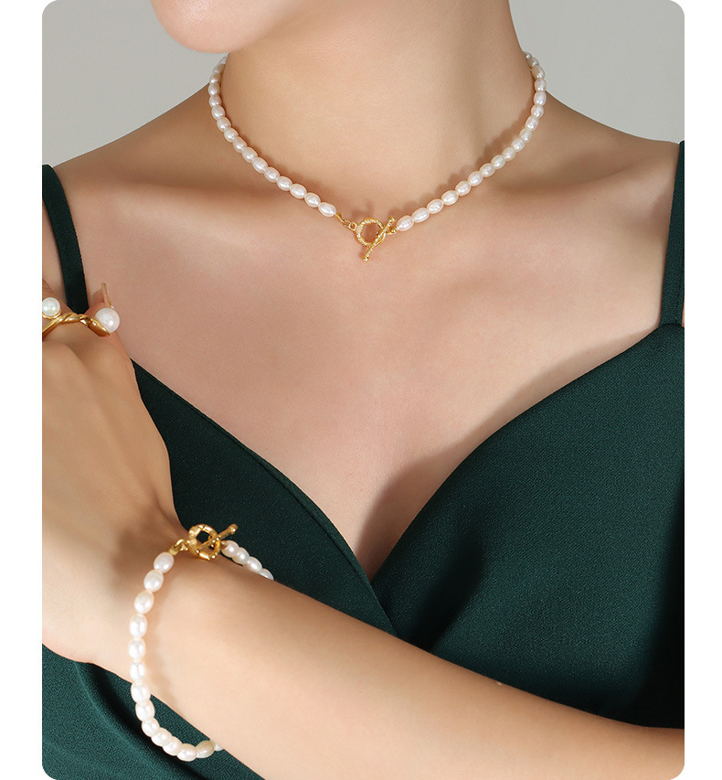 Fashion Solid Color Titanium Steel Pearl Plating Womenu0027S Bracelets Necklace