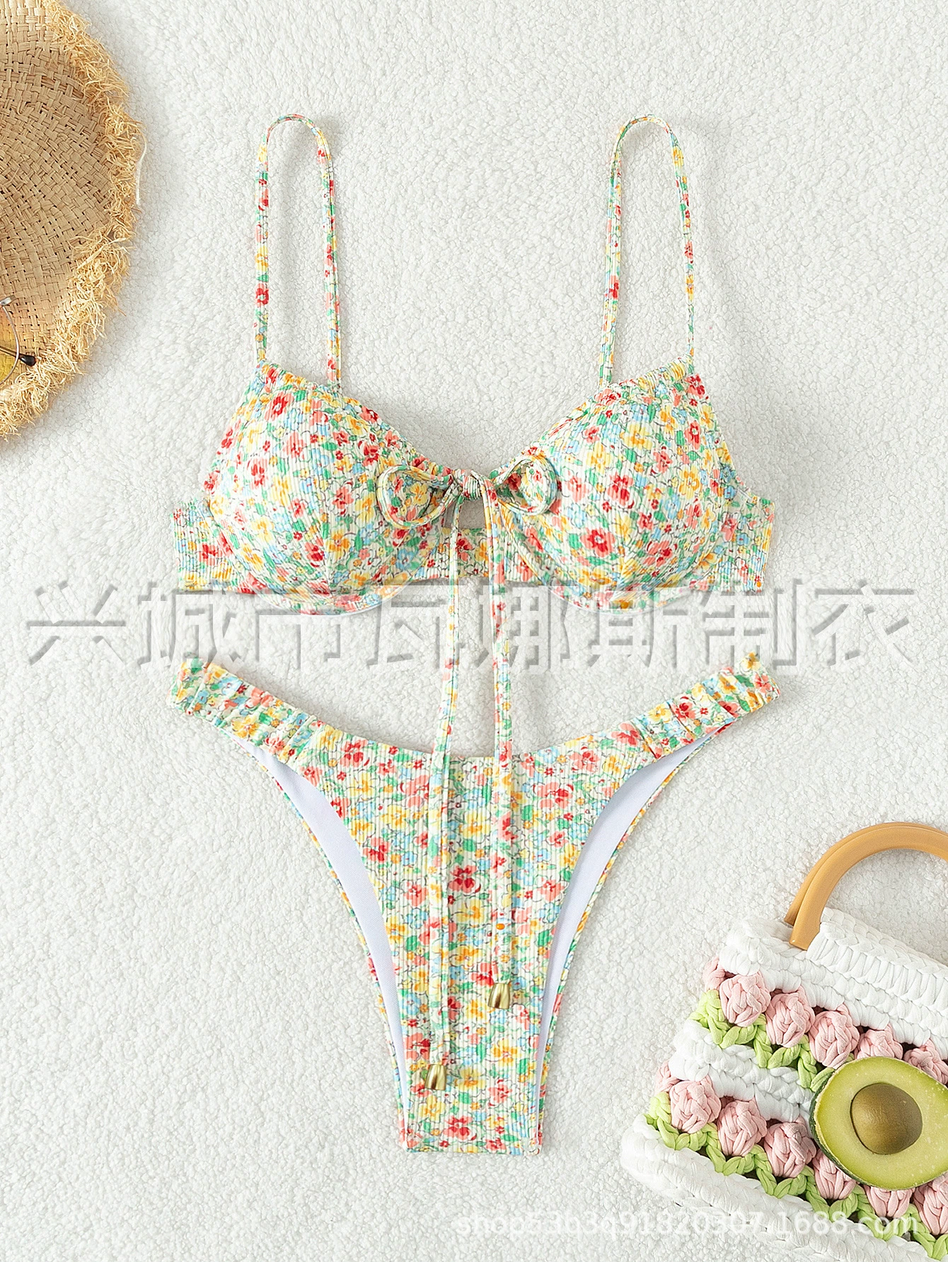 Единичный полосатый printed стальной обруч новый купальник комплект triangle Bikini пляжный отдых кросc -border купальник женский внешний рынок