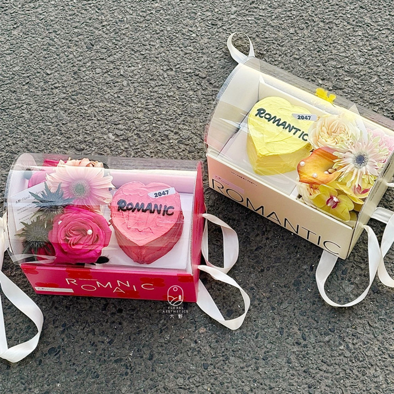 Día de San Valentín 520 rojo portátil caja de pastel de flores regalo de mano caja de regalo de pastel de vacaciones caja de flores transparente